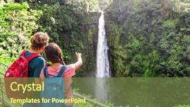  Presentation with hawaii - Presentation theme featuring two islands - couple backpacking tourists pointing background and a tawny brown colored foreground