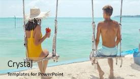  Presentation with paradise island - Colorful slide deck enhanced with two islands - teenage girl and boy hanging backdrop and a lemonade colored foreground