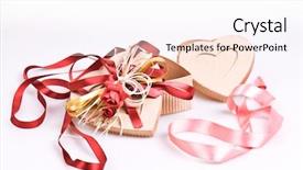  Presentation with pink silk - Slide set consisting of two isolated heart-shaped open gift boxes with shiny pink and red silk ribbons composition isolated on white background background and a sky blue colored foreground