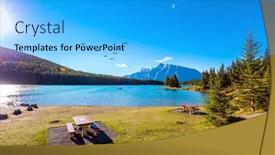  Presentation with rocky mountains - PPT theme featuring two-jack-lake-cozy-picnic background and a cyan colored foreground
