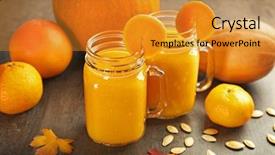  Presentation with smoothies - PPT theme consisting of jars of fresh pumpkin smoothies background and a gold colored foreground