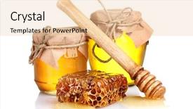  Presentation with honey - Theme having two jars of honey honeycombs background and a lemonade colored foreground