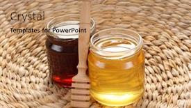  Presentation with nutrition - Theme consisting of two jars of sweet honey - nutrition concept background and a coral colored foreground