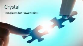  Presentation with puzzle pieces flying in - Colorful presentation design enhanced with two jigsaw glowing puzzle piece backdrop and a cool aqua colored foreground