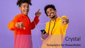  Presentation with african violet - Amazing presentation theme having two joyful african man friends backdrop and a light blue colored foreground