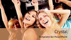  Presentation with girls night - Audience pleasing PPT layouts consisting of two joyful girls dancing backdrop and a coral colored foreground