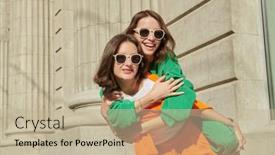  Presentation with joyful - Slide deck having two-joyful-girls-friends background and a mint green colored foreground