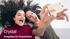  Presentation with joyful - Slide deck consisting of two joyful teenager girl friends laying on the floor taking a selfie background and a wine colored foreground