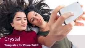  Presentation with african american teenager girl - Audience pleasing PPT layouts consisting of two joyful teenager girl friends laying on the floor taking a selfie backdrop and a violet colored foreground
