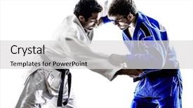  Presentation with octagon two mma fighters standing - Cool new slides with two judokas fighters fighting men backdrop and a light gray colored foreground