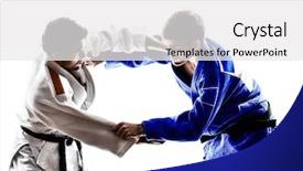  Presentation with sports judo - Beautiful presentation design featuring two judokas fighters fighting men backdrop and a white colored foreground