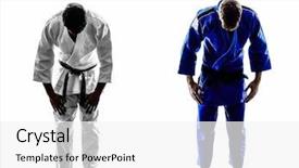  Presentation with sports judo - Audience pleasing PPT layouts consisting of two judokas fighters fighting men backdrop and a white colored foreground