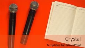  Presentation with microphones - PPT theme featuring two-karaoke-microphones background and a red colored foreground