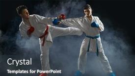  Presentation with kimono - Amazing presentation design having two-karatekas-in-white-kimono backdrop and a tawny brown colored foreground