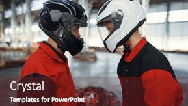 Presentation with octagon two mma fighters standing - Presentation theme with two-kart-racers-in-helmets background and a tawny brown colored foreground