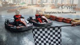  Presentation with checkered flag - PPT theme enhanced with two-kart-racers-on-start background and a soft green colored foreground