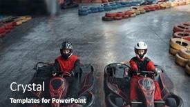  Presentation with auto - Amazing slide set having two-kart-racers-on-start backdrop and a tawny brown colored foreground
