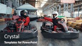  Presentation with auto - Slide set with two-kart-racers-on-start background and a dark gray colored foreground