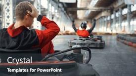  Presentation with winner - PPT theme having two-kart-racers-winner background and a tawny brown colored foreground