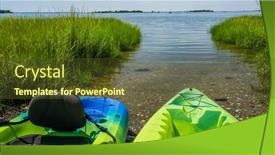  Presentation with space time - PPT theme with two-kayaks-near-waters-edge background and a tawny brown colored foreground