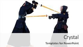  Presentation with martial arts - PPT theme featuring two kendo fighters are fighting background and a white colored foreground
