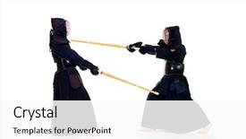  Presentation with martial arts - Colorful PPT theme enhanced with two kendo fighters are fighting backdrop and a white colored foreground