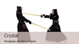  Presentation with martial arts - Amazing theme having two kendo fighters are fighting backdrop and a soft green colored foreground