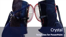  Presentation with martial arts - PPT theme enhanced with two kendo fighters posing together background and a navy blue colored foreground