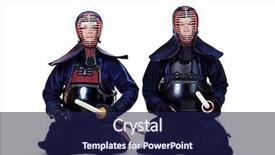  Presentation with martial arts - Beautiful PPT theme featuring two kendo fighters posing together backdrop and a navy blue colored foreground