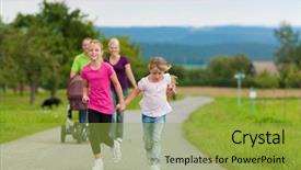  Presentation with children running - Audience pleasing slide deck consisting of two kids are running ahead backdrop and a yellow colored foreground