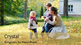  Presentation with mother doing yoga kids - Colorful slides enhanced with two kids at autumn park backdrop and a yellow colored foreground