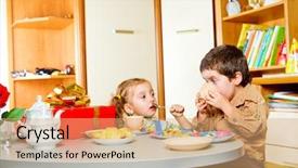  Presentation with kids birthday - Cool new presentation theme with two kids at the birthday party backdrop and a coral colored foreground