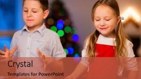  Presentation with christmas kids - Theme with two kids baking gingerbread cookies at home on christmas eve background and a red colored foreground