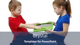  Presentation with gadget - Cool new PPT theme with two-kids-boy-and-girl backdrop and a ocean colored foreground