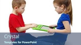  Presentation with gadget - Presentation theme featuring two-kids-boy-and-girl background and a ocean colored foreground