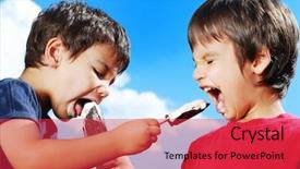  Presentation with ice cream - Presentation theme having two kids feeding each other background and a red colored foreground