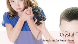  Presentation with kids video game addiction - Colorful presentation theme enhanced with two kids fighting over video backdrop and a lemonade colored foreground