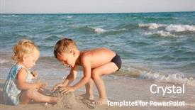  Presentation with kids playing - Colorful slides enhanced with two kids playing on beach backdrop and a coral colored foreground