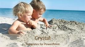  Presentation with well being for kids - Presentation enhanced with two kids playing on sand background and a soft green colored foreground