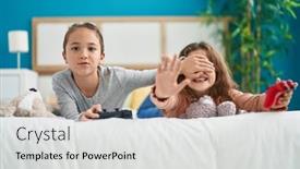  Presentation with cheating - Presentation theme enhanced with two-kids-playing-video-game background and a light gray colored foreground
