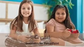  Presentation with kids playing - Presentation design enhanced with two-kids-playing-video-game background and a coral colored foreground