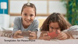  Presentation with kids playing - Presentation design enhanced with two-kids-playing-video-game background and a coral colored foreground