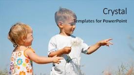  Presentation with kids playing - PPT theme with two kids playing with big background and a light blue colored foreground
