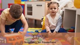  Presentation with kids playing - Presentation theme with two-kids-playing-with-cars background and a coral colored foreground