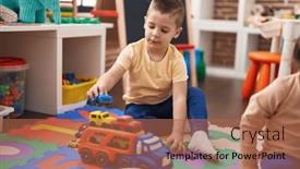 Presentation with cars - PPT theme featuring two-kids-playing-with-cars background and a red colored foreground