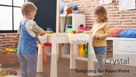  Presentation with kids playing - PPT theme featuring two-kids-playing-with-construction background and a coral colored foreground