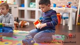  Presentation with kids playing - Presentation consisting of two-kids-playing-with-construction background and a violet colored foreground