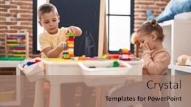  Presentation with kids playing - Presentation with two-kids-playing-with-construction and a  colored foreground