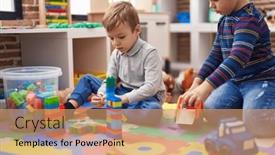  Presentation with kids playing - PPT layouts featuring two-kids-playing-with-construction background and a coral colored foreground