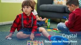  Presentation with kids playing - PPT theme with two-kids-playing-with-maths background and a ocean colored foreground